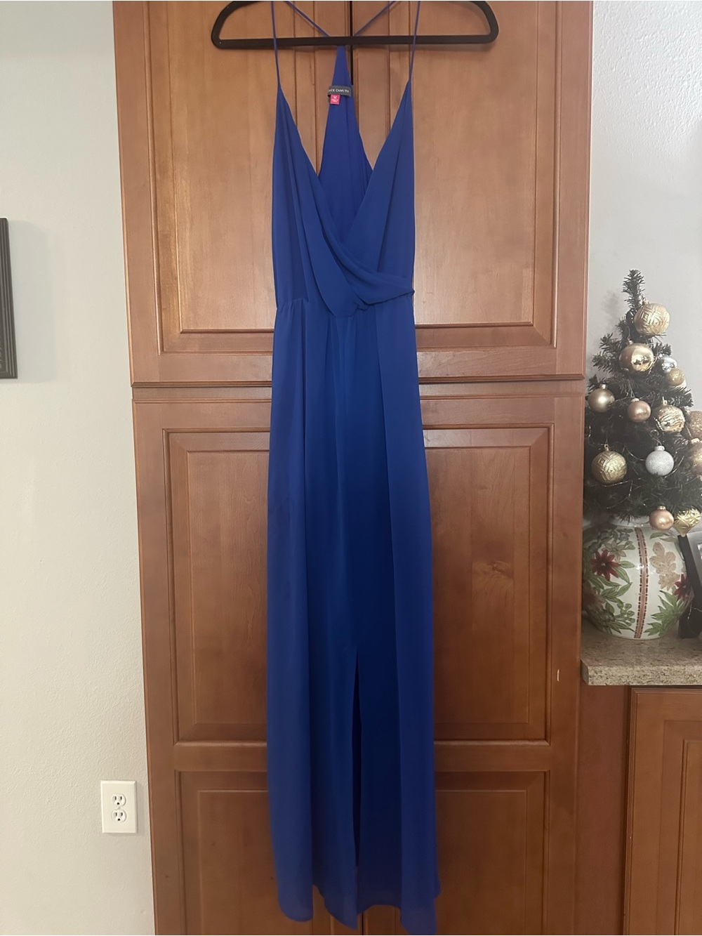 Vince Camuto Cobalt Blue Halter Maxi Dress with Front Slit